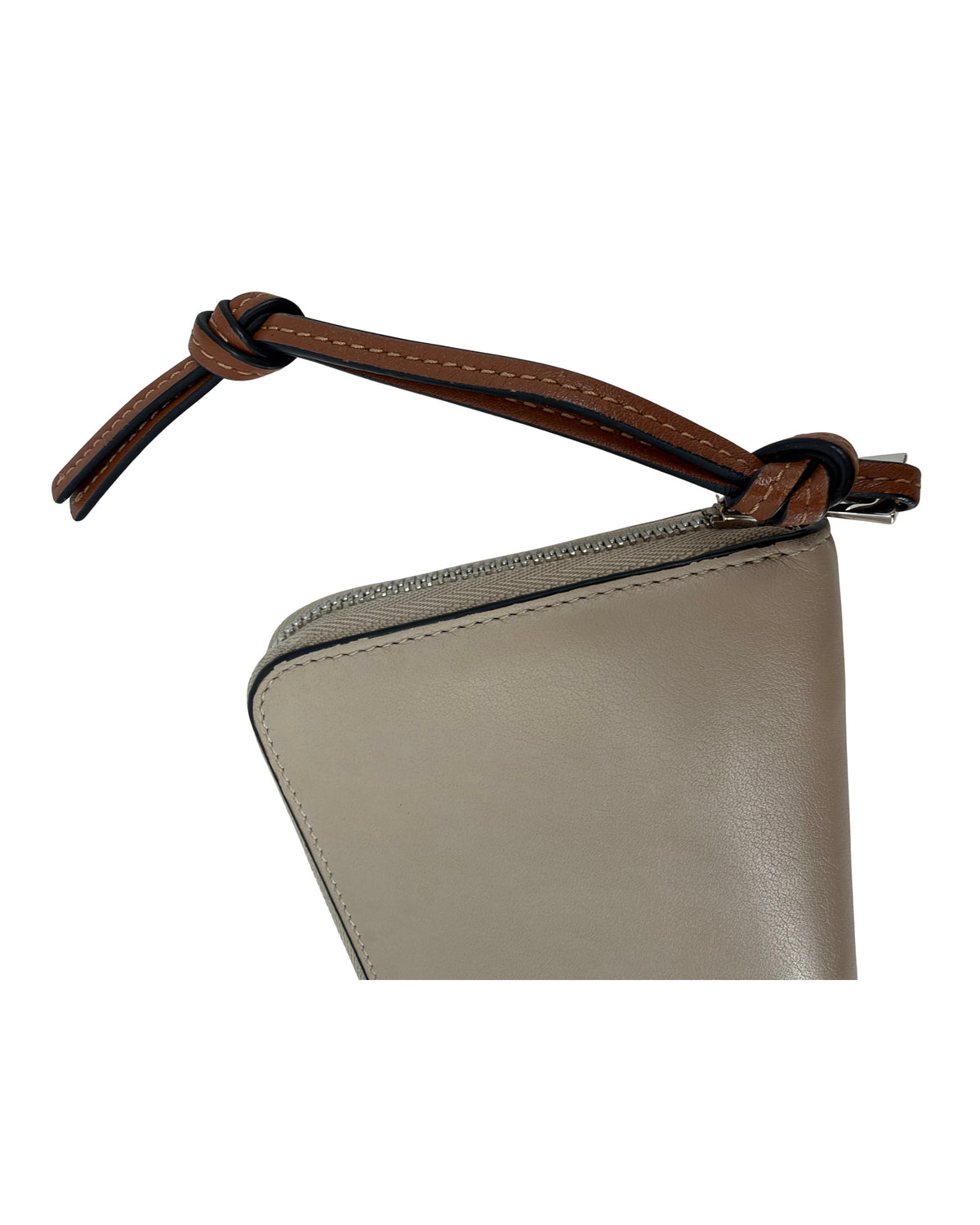 Loewe Anagram Perforated Beige Leather Zip Around Wallet Tan Strap
