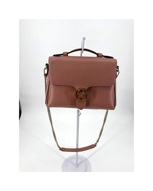 Gucci Interlocking G Small Top Handle Bag Dusty Pink Leather Crossbody 510302