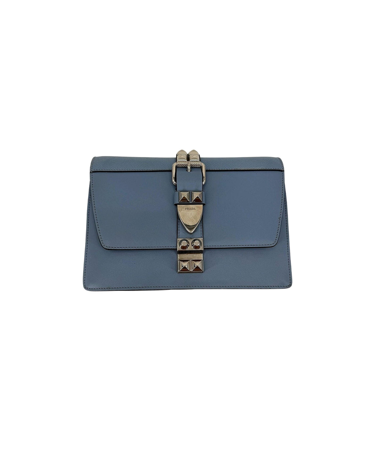 Prada Elektra Studded Leather Shoulder Bag Light Blue Saffiano Crossbody w Strap