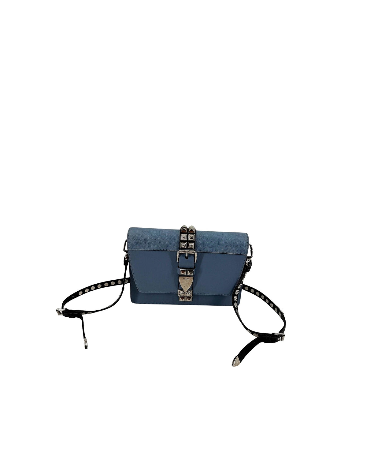 Prada Elektra Studded Leather Shoulder Bag Light Blue Saffiano Crossbody w Strap