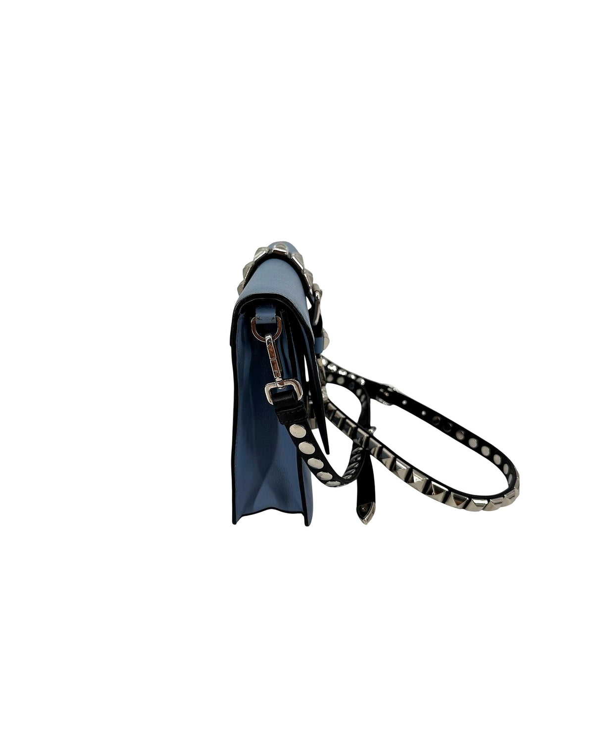 Prada Elektra Studded Leather Shoulder Bag Light Blue Saffiano Crossbody w Strap