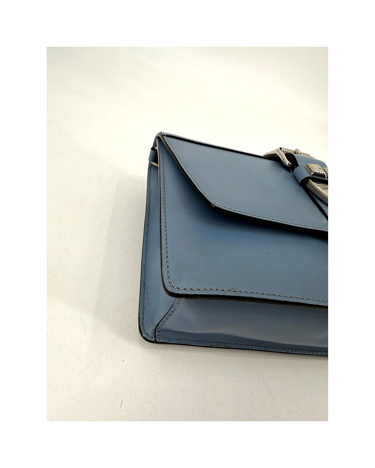Prada Elektra Studded Leather Shoulder Bag Light Blue Saffiano Crossbody w Strap