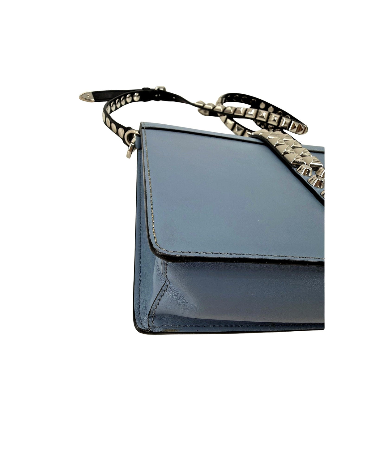 Prada Elektra Studded Leather Shoulder Bag Light Blue Saffiano Crossbody w Strap