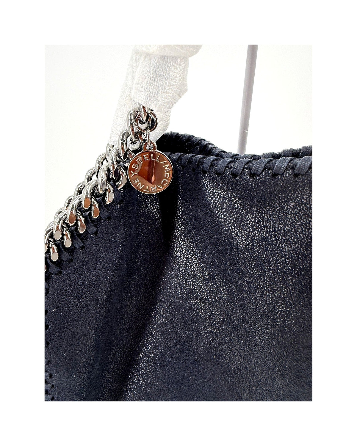 Stella McCartney Falabella Mini Tote Midnight Navy Shaggy Deer Silver Chain NWT