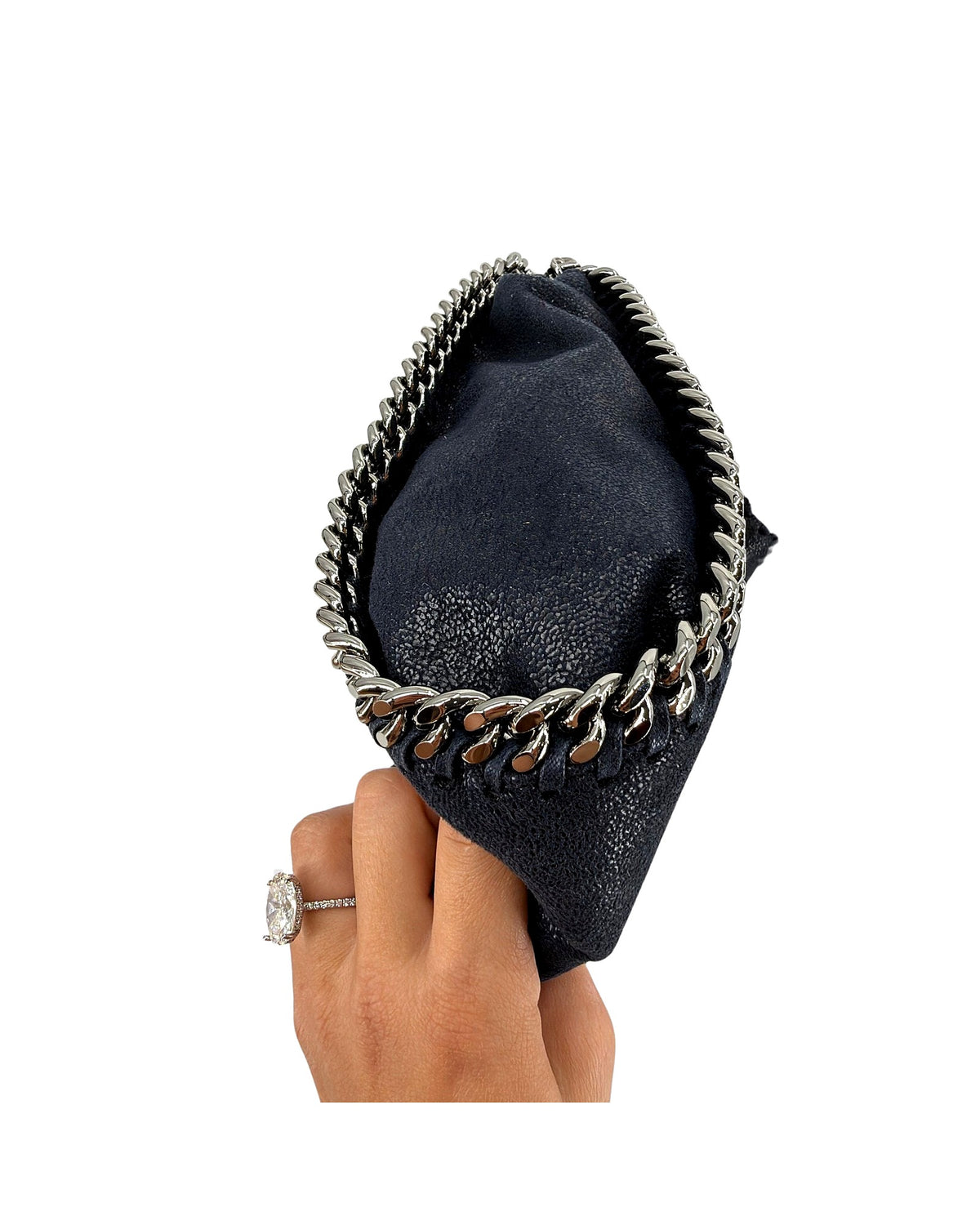 Stella McCartney Falabella Mini Tote Midnight Navy Shaggy Deer Silver Chain NWT