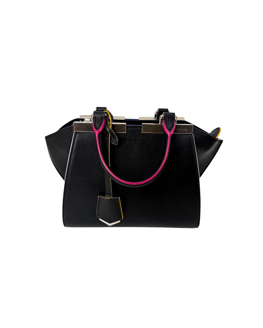 Fendi Mini 3Jours Tote Black Calfskin Multicolor Edge Pink Yellow Crossbody Bag