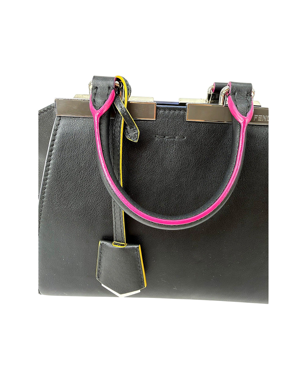 Fendi Mini 3Jours Tote Black Calfskin Multicolor Edge Pink Yellow Crossbody Bag