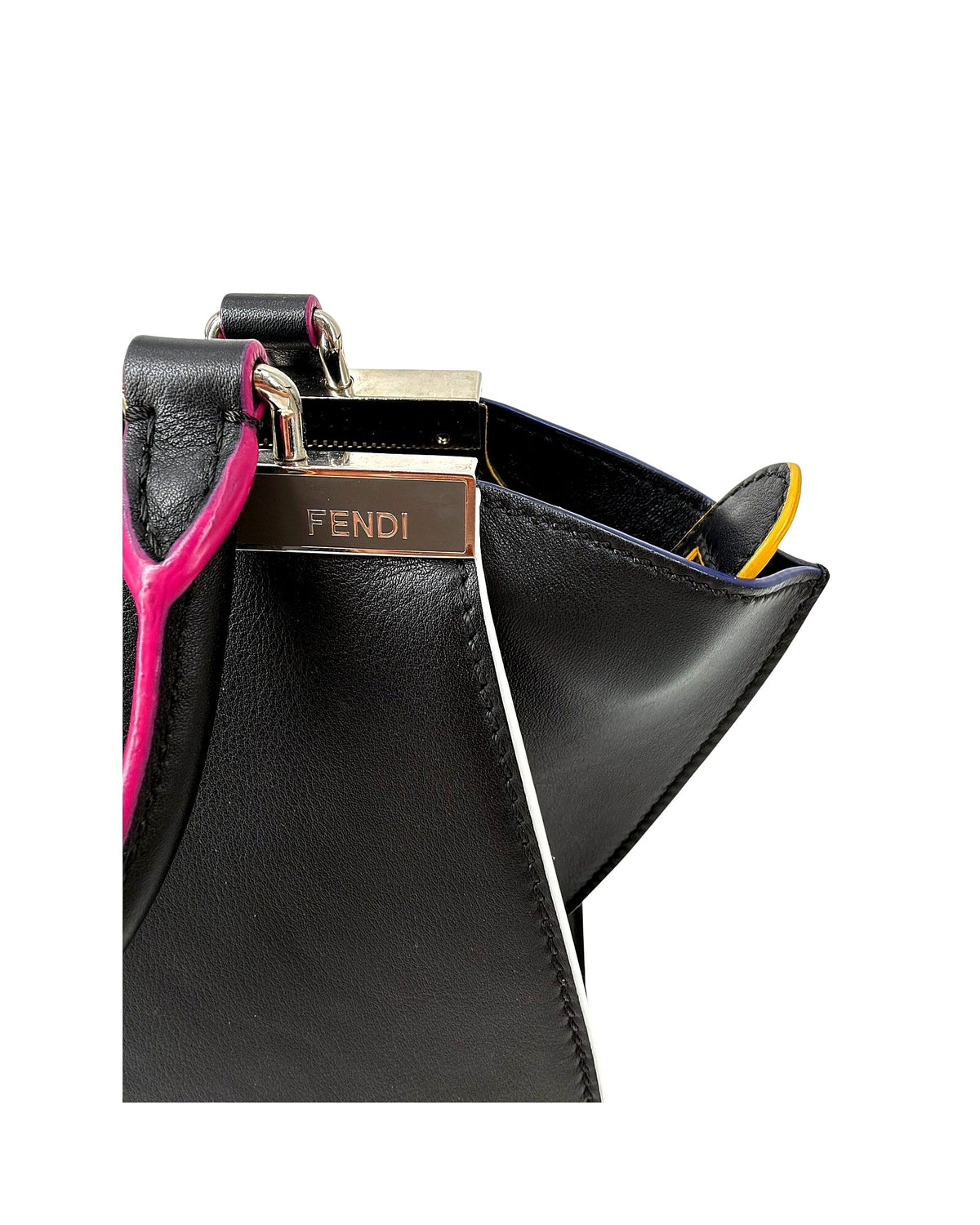 Fendi Mini 3Jours Tote Black Calfskin Multicolor Edge Pink Yellow Crossbody Bag