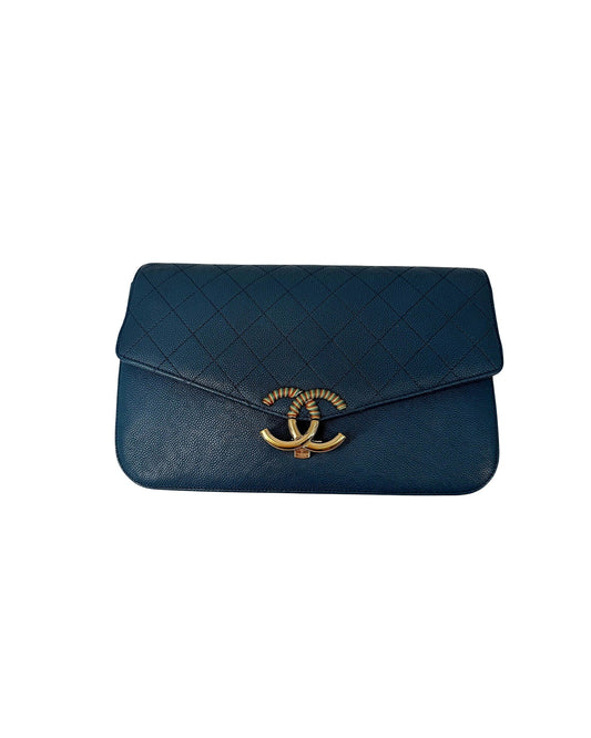 Chanel Paris-Cuba Thread Around Flap Bag Blue Caviar Chain Shoulder Bag Gold