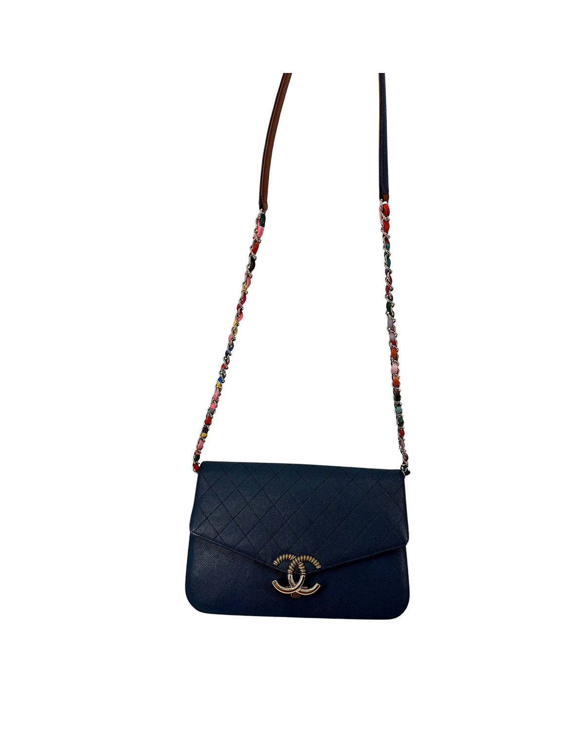 Chanel Paris-Cuba Thread Around Flap Bag Blue Caviar Chain Shoulder Bag Gold