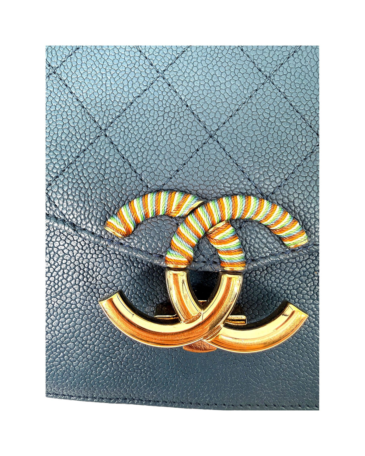 Chanel Paris-Cuba Thread Around Flap Bag Blue Caviar Chain Shoulder Bag Gold