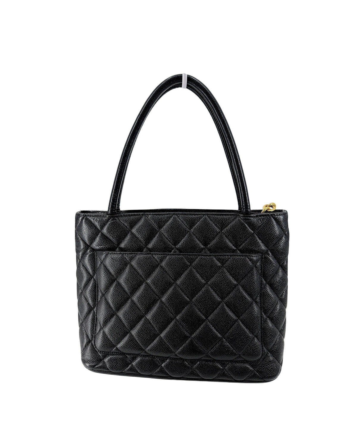 Chanel Black Caviar Quilted Medallion Tote Bag Gold Hardware CC Charm Vintage