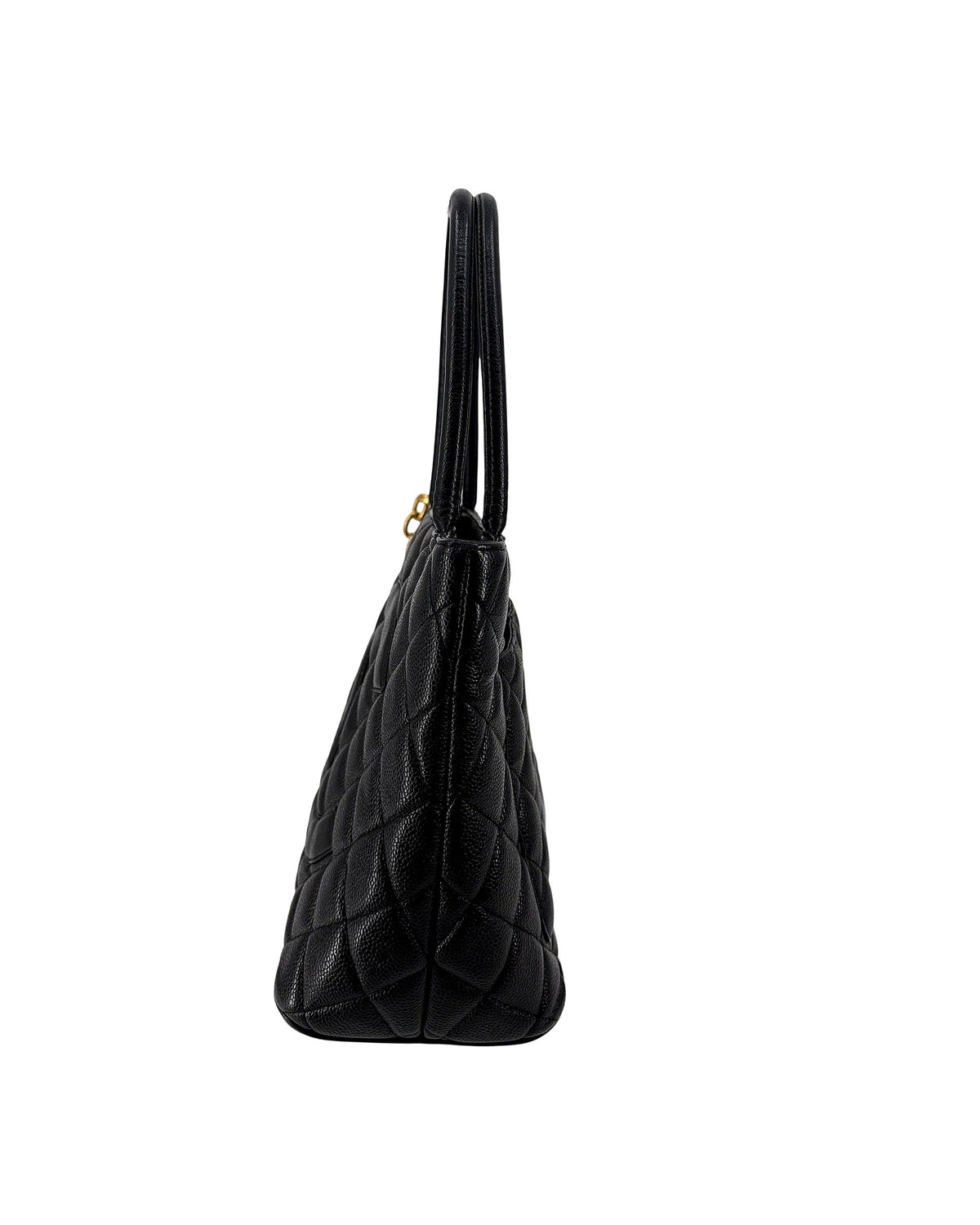 Chanel Black Caviar Quilted Medallion Tote Bag Gold Hardware CC Charm Vintage