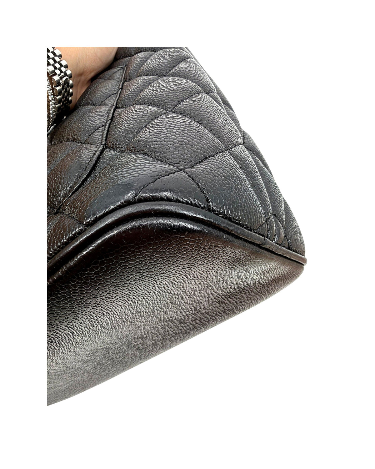 Chanel Black Caviar Quilted Medallion Tote Bag Gold Hardware CC Charm Vintage