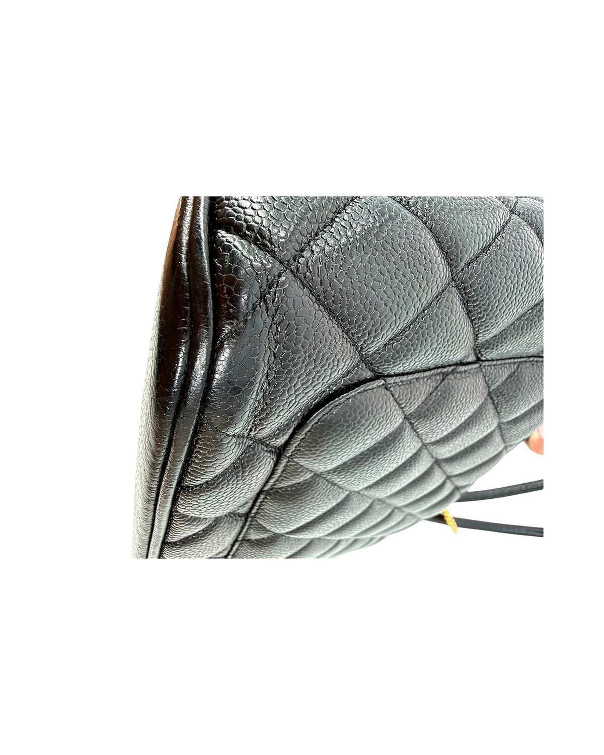 Chanel Black Caviar Quilted Medallion Tote Bag Gold Hardware CC Charm Vintage