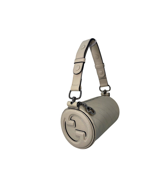 Gucci Blondie Mini Barrel Top Handle Bag Ivory Diagonal Stitched Leather