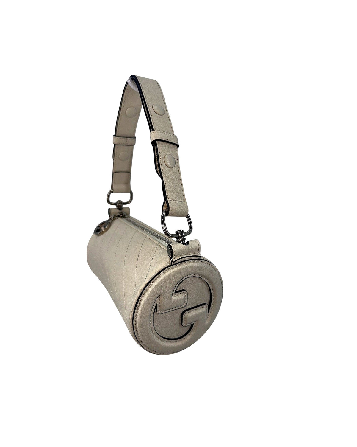 Gucci Blondie Mini Barrel Top Handle Bag Ivory Diagonal Stitched Leather