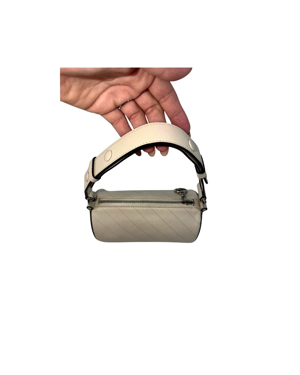 Gucci Blondie Mini Barrel Top Handle Bag Ivory Diagonal Stitched Leather