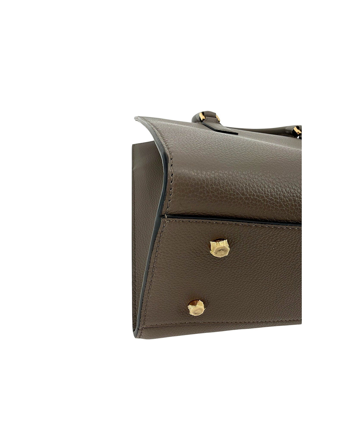 Versace Virtus Large Top Handle Bag Taupe Grey Grainy Calf Leather Gold V NEW