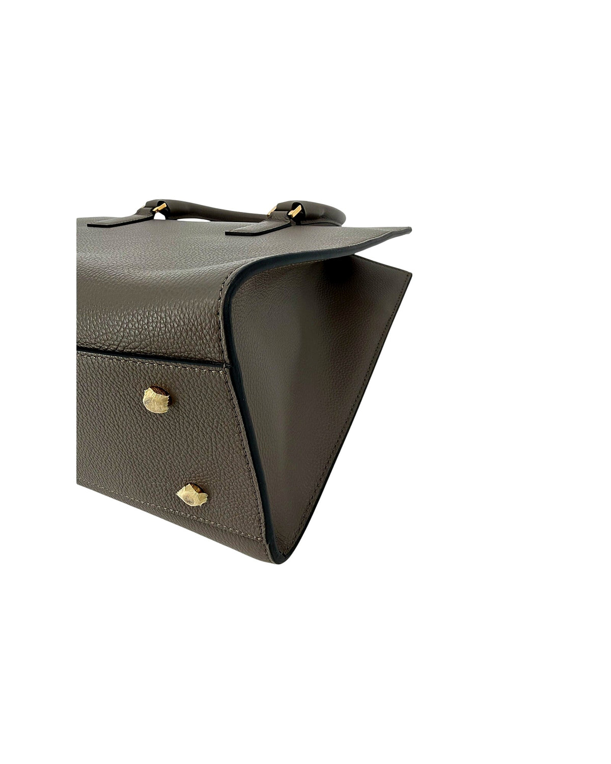 Versace Virtus Large Top Handle Bag Taupe Grey Grainy Calf Leather Gold V NEW