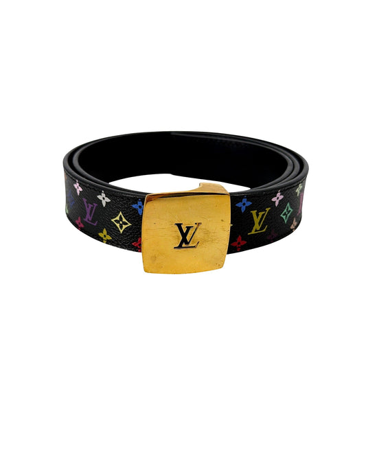 Louis Vuitton LV Cut Belt Monogram Multicolore Black Gold Square Buckle 85/34