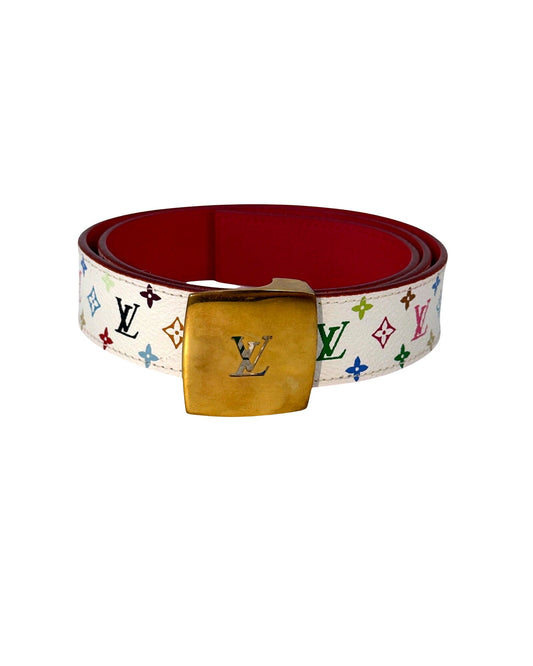 Louis Vuitton LV Cut Belt Monogram Multicolore White Fuchsia Gold Buckle 80/32
