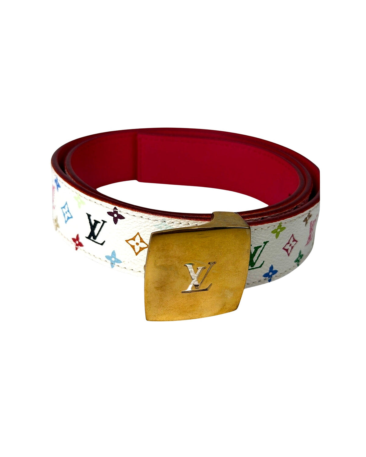 Louis Vuitton LV Cut Belt Monogram Multicolore White Fuchsia Gold Buckle 80/32