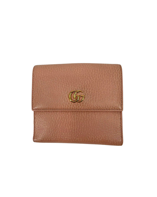 Gucci GG Marmont French Flap Wallet Dusty Pink Leather Compact Bifold Gold GG