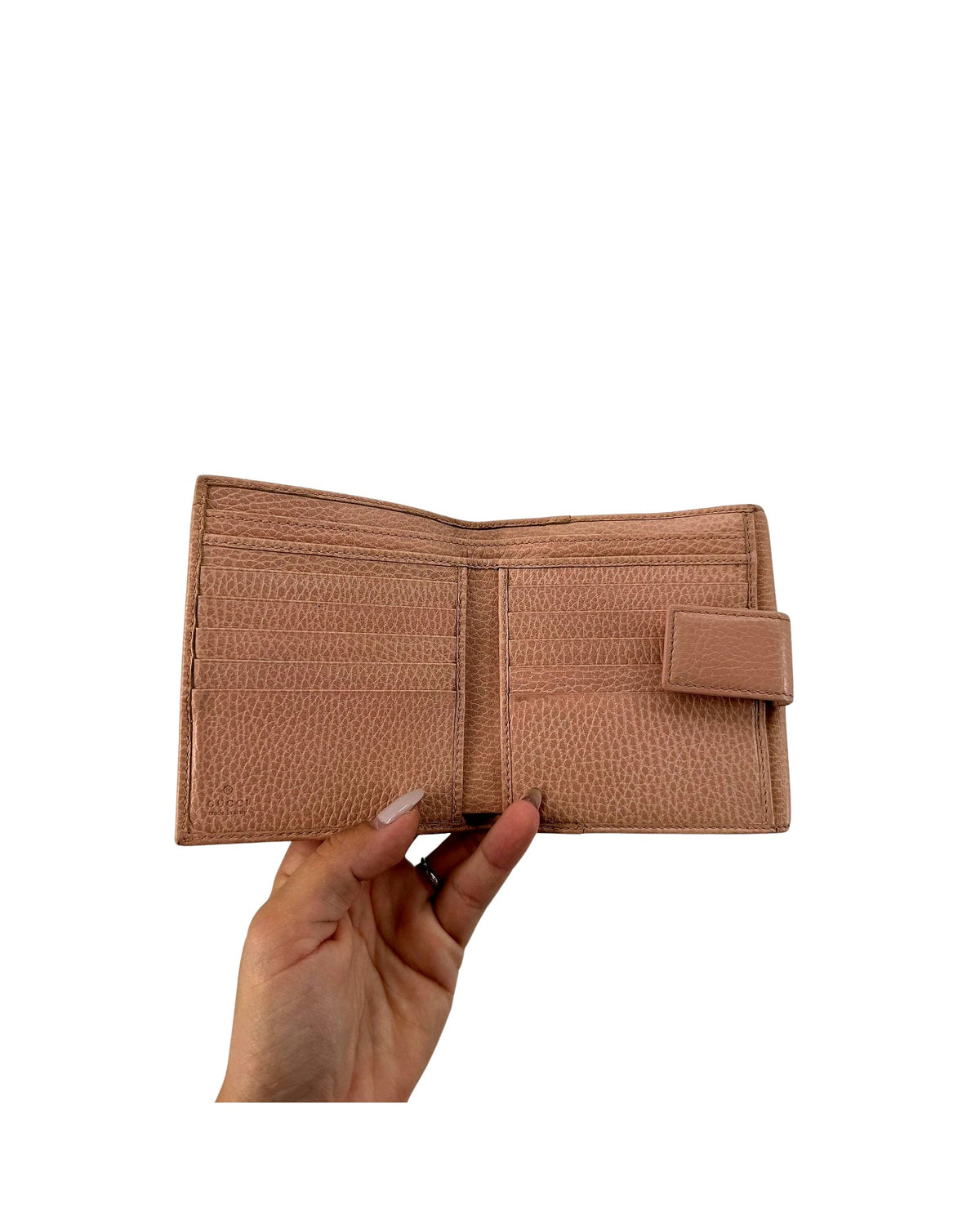 Gucci GG Marmont French Flap Wallet Dusty Pink Leather Compact Bifold Gold GG