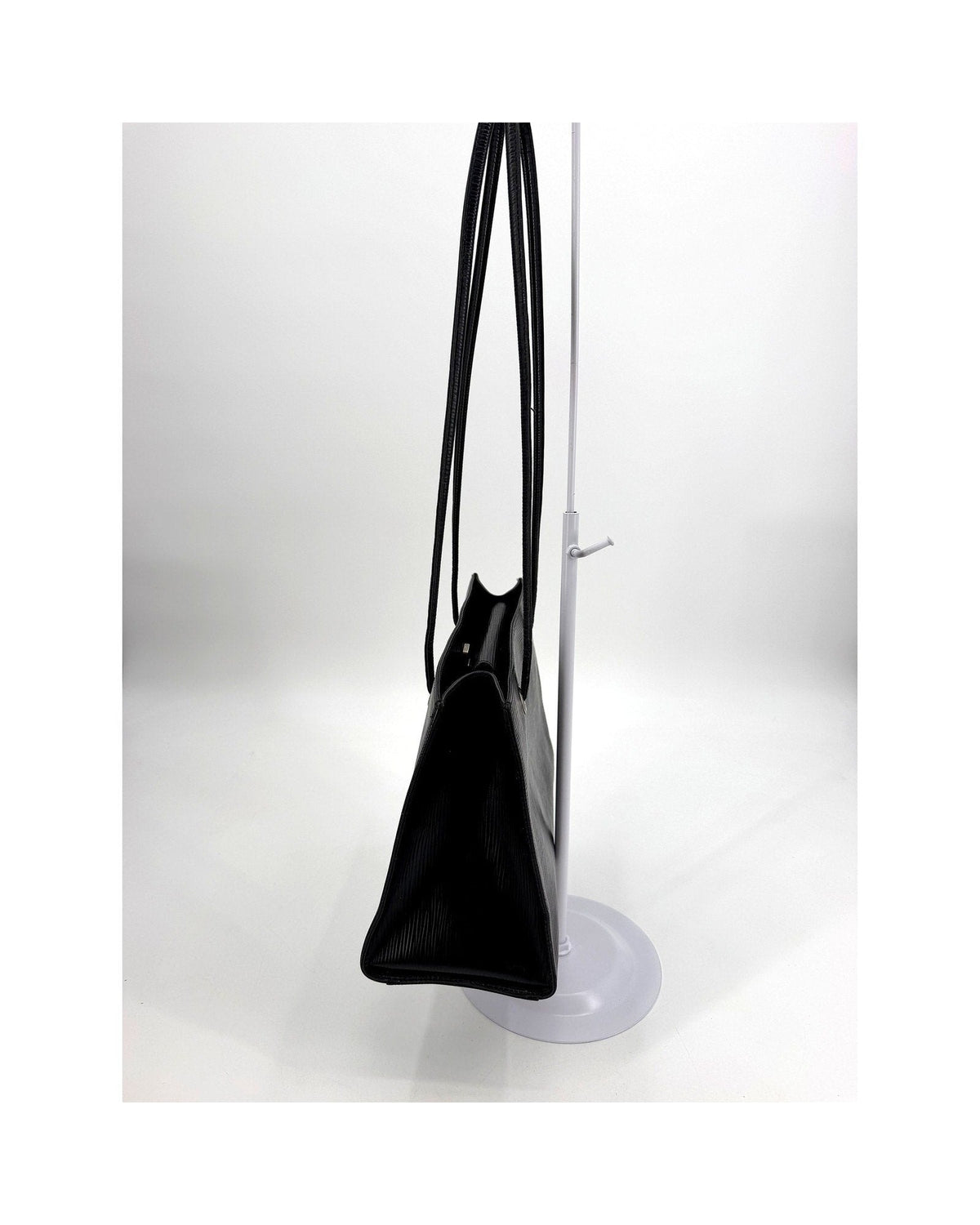Fendi Vintage Black Ridged Leather Shoulder Tote Bag Embossed FF Logo Italy