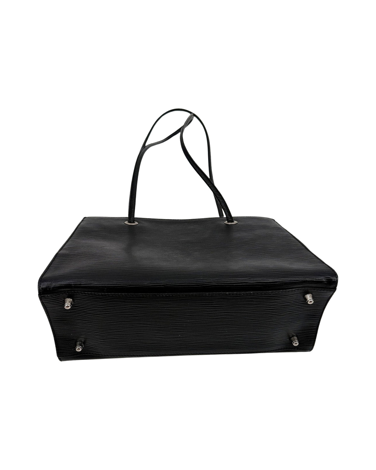 Fendi Vintage Black Ridged Leather Shoulder Tote Bag Embossed FF Logo Italy