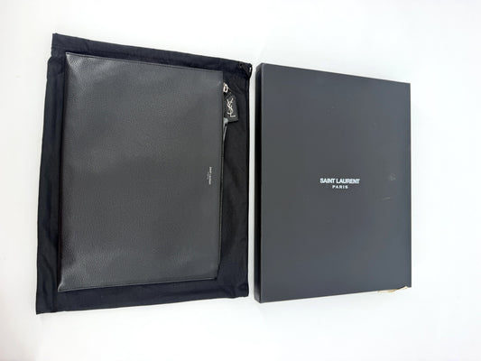 Saint Laurent Black Grain de Poudre Leather Zipped Tablet Holder Pouch