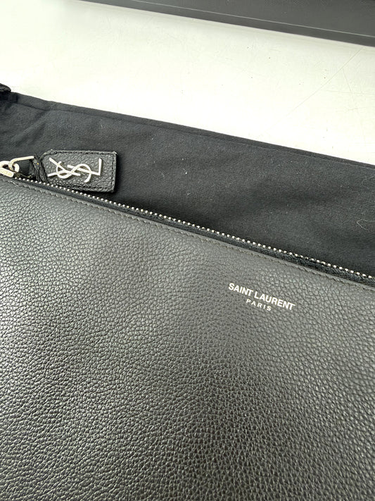 Saint Laurent Black Grain de Poudre Leather Zipped Tablet Holder Pouch