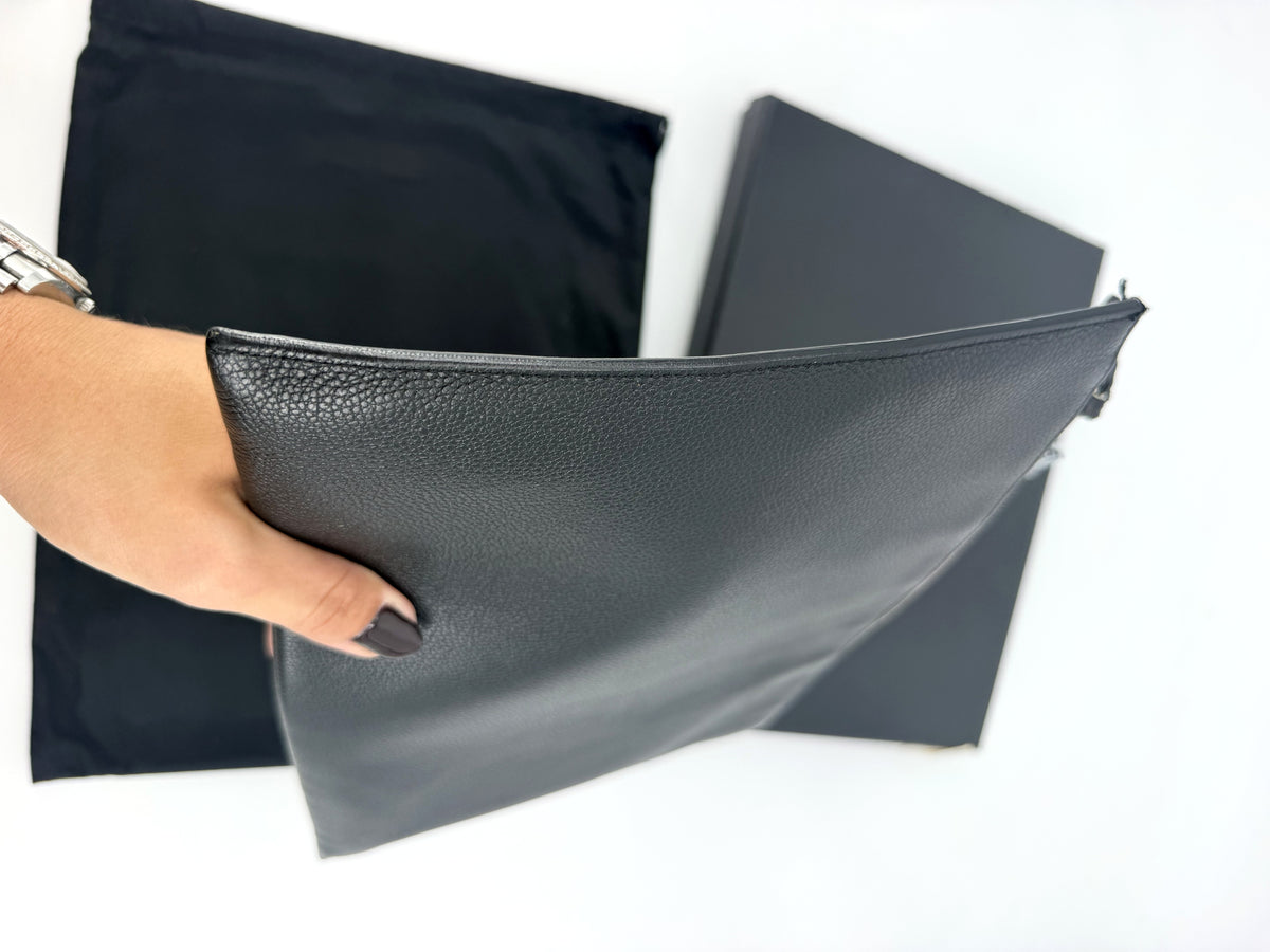 Saint Laurent Black Grain de Poudre Leather Zipped Tablet Holder Pouch