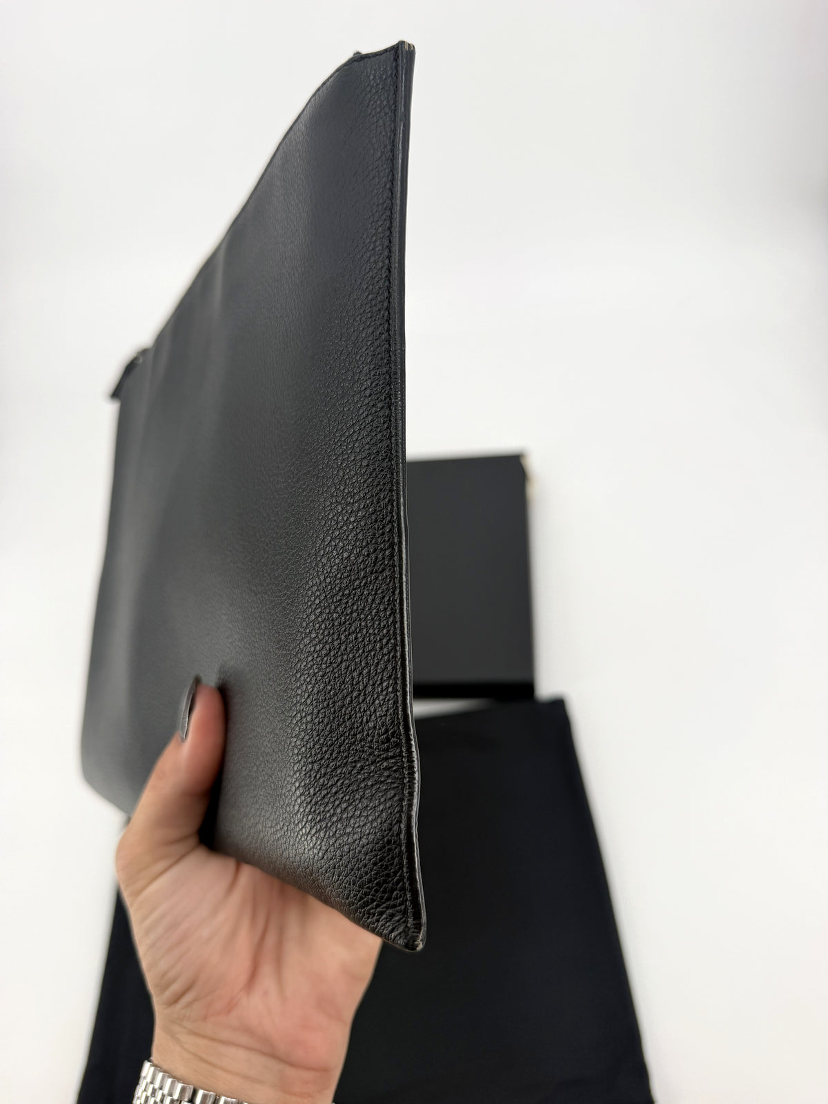 Saint Laurent Black Grain de Poudre Leather Zipped Tablet Holder Pouch