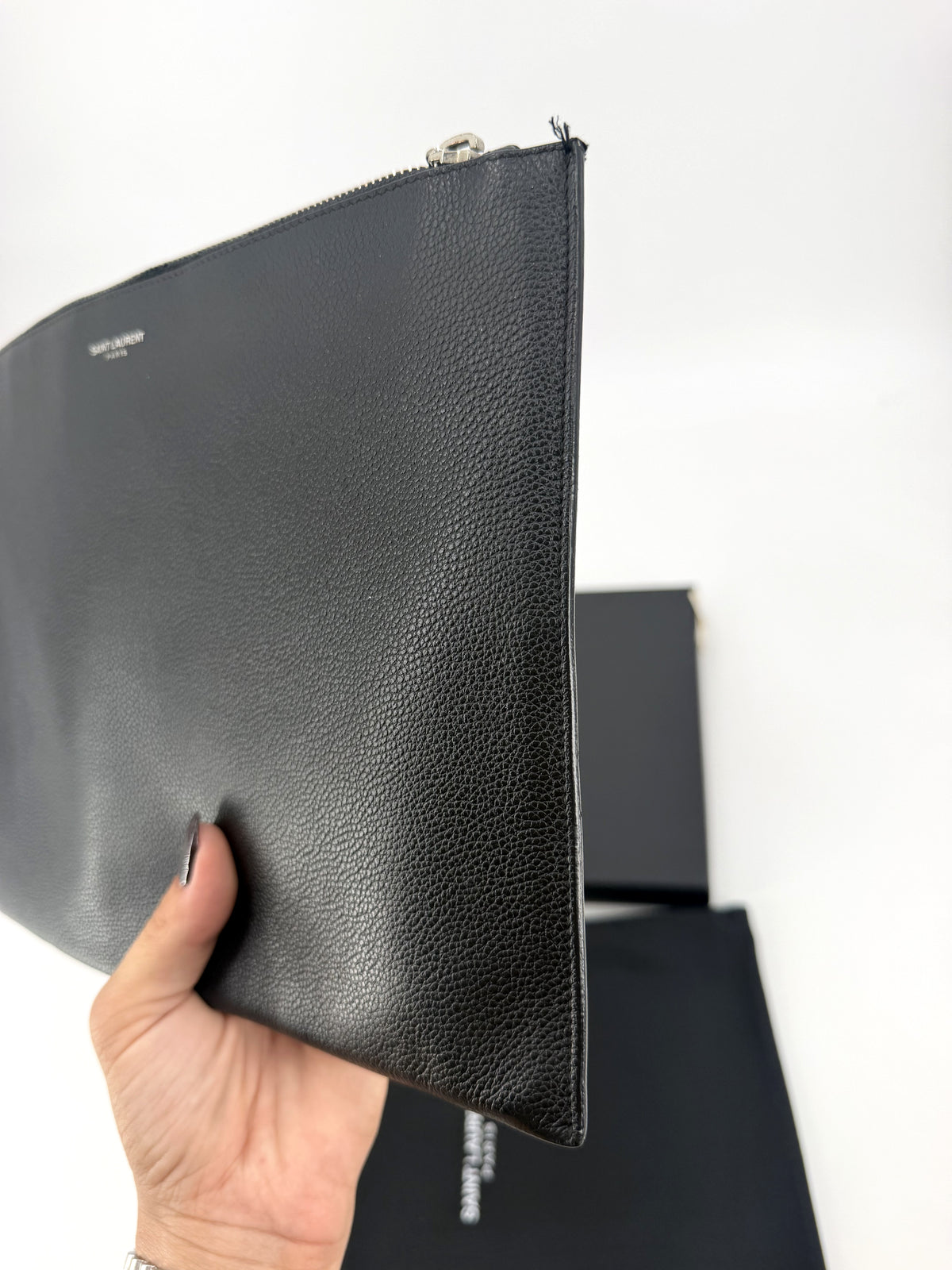 Saint Laurent Black Grain de Poudre Leather Zipped Tablet Holder Pouch