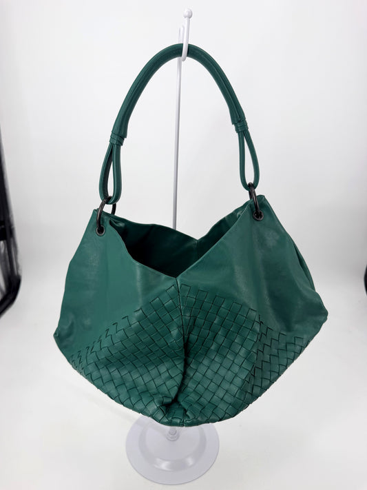 Bottega Veneta Aquilone Fortune Cookie Hobo Green Nappa Intrecciato Shoulder Bag