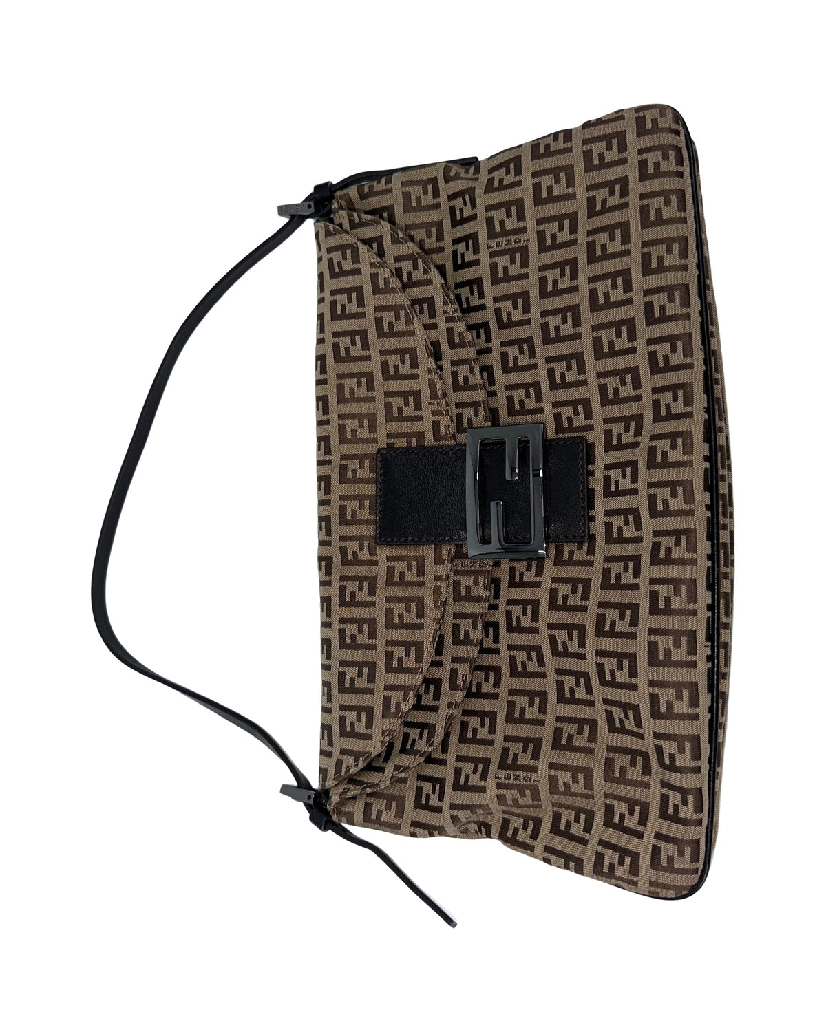 Fendi Zucchino Canvas Shoulder Bag Brown Tobacco FF Buckle Flap Vintage