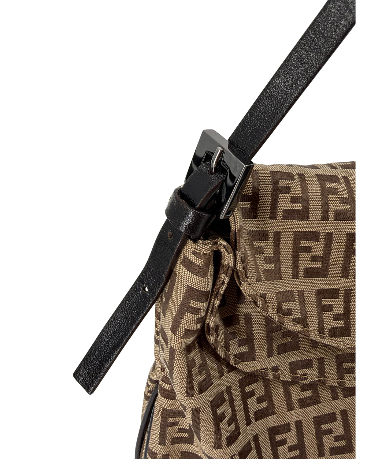 Fendi Zucchino Canvas Shoulder Bag Brown Tobacco FF Buckle Flap Vintage