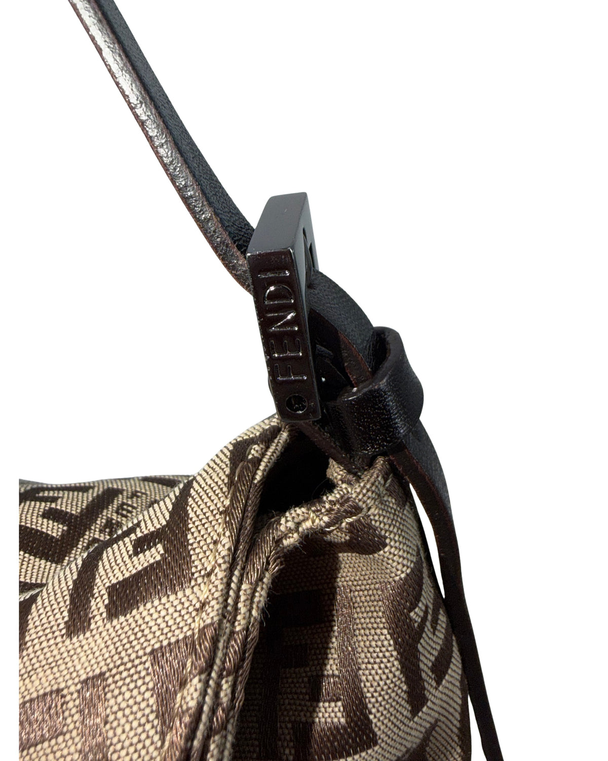Fendi Zucchino Canvas Shoulder Bag Brown Tobacco FF Buckle Flap Vintage