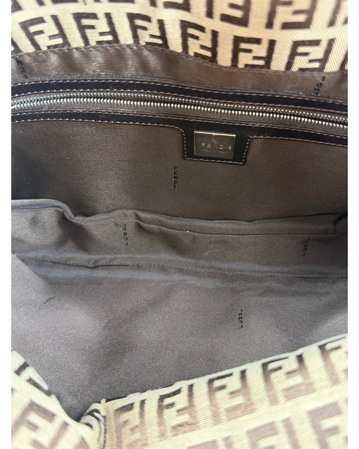 Fendi Zucchino Canvas Shoulder Bag Brown Tobacco FF Buckle Flap Vintage