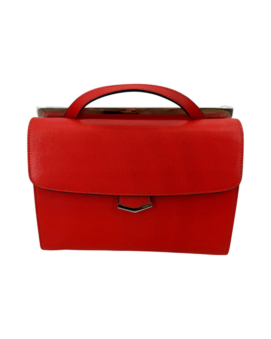 Fendi Demi Jour Top Handle Bag Red Calf Leather Palladium Hardware