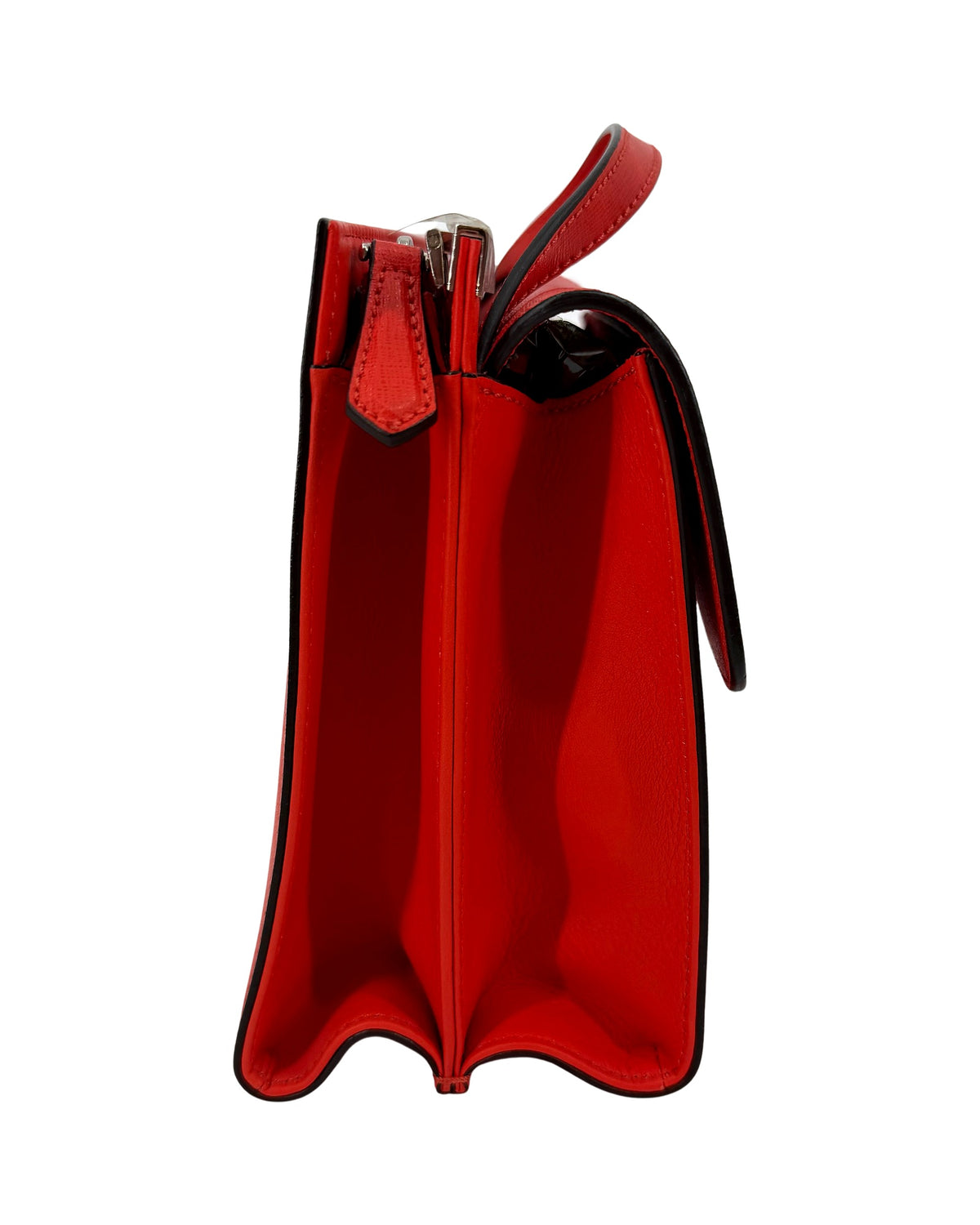 Fendi Demi Jour Top Handle Bag Red Calf Leather Palladium Hardware