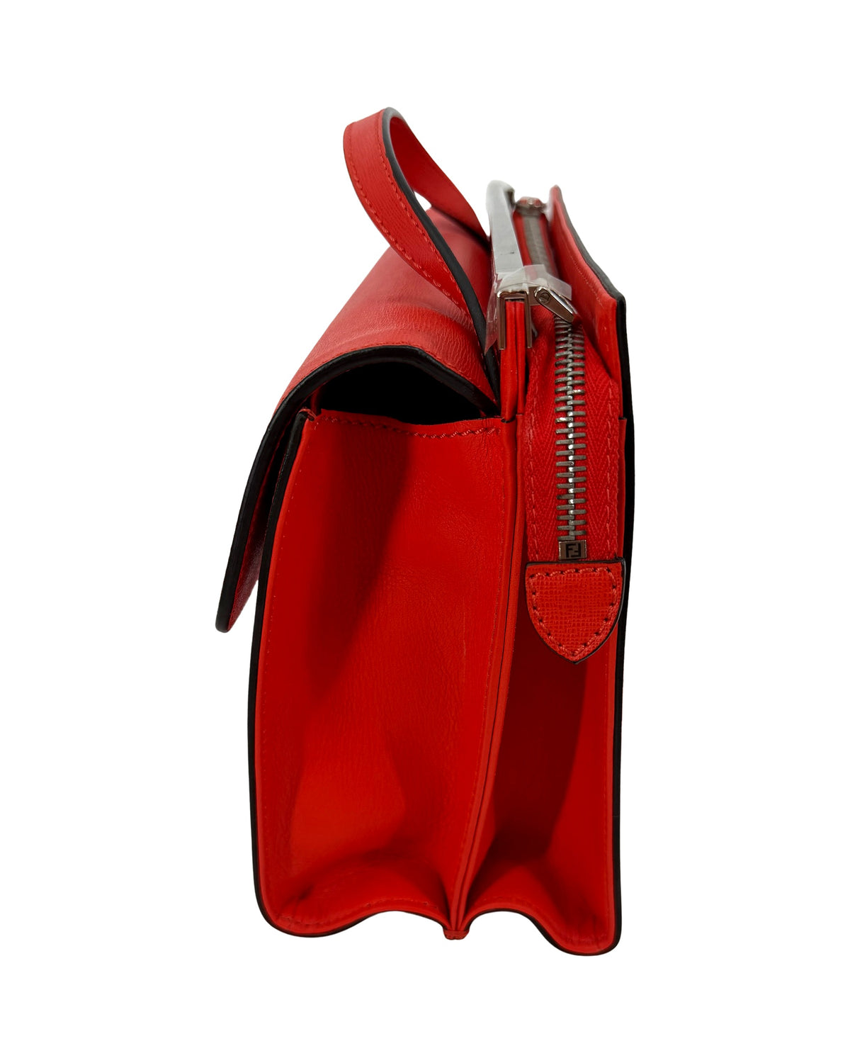 Fendi Demi Jour Top Handle Bag Red Calf Leather Palladium Hardware