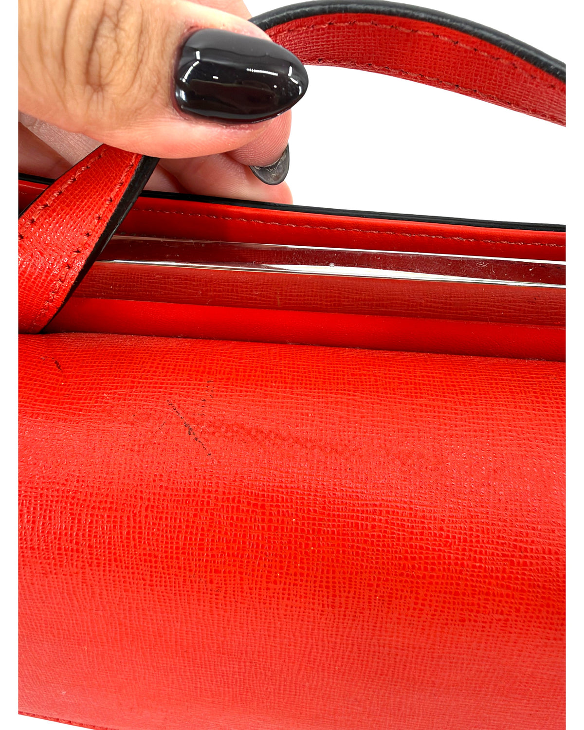 Fendi Demi Jour Top Handle Bag Red Calf Leather Palladium Hardware