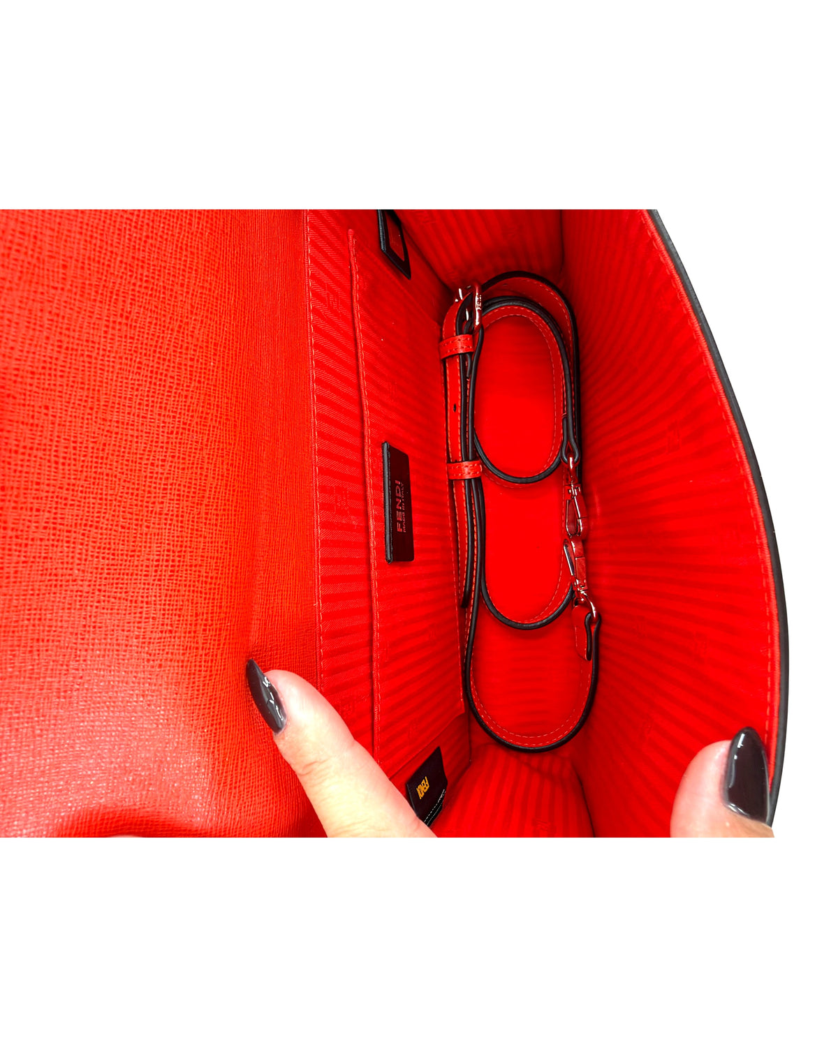 Fendi Demi Jour Top Handle Bag Red Calf Leather Palladium Hardware
