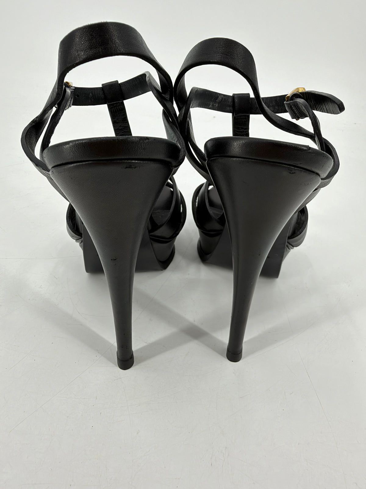 Saint Laurent Tribute 105 Black Leather Platform Sandals Size 37.5