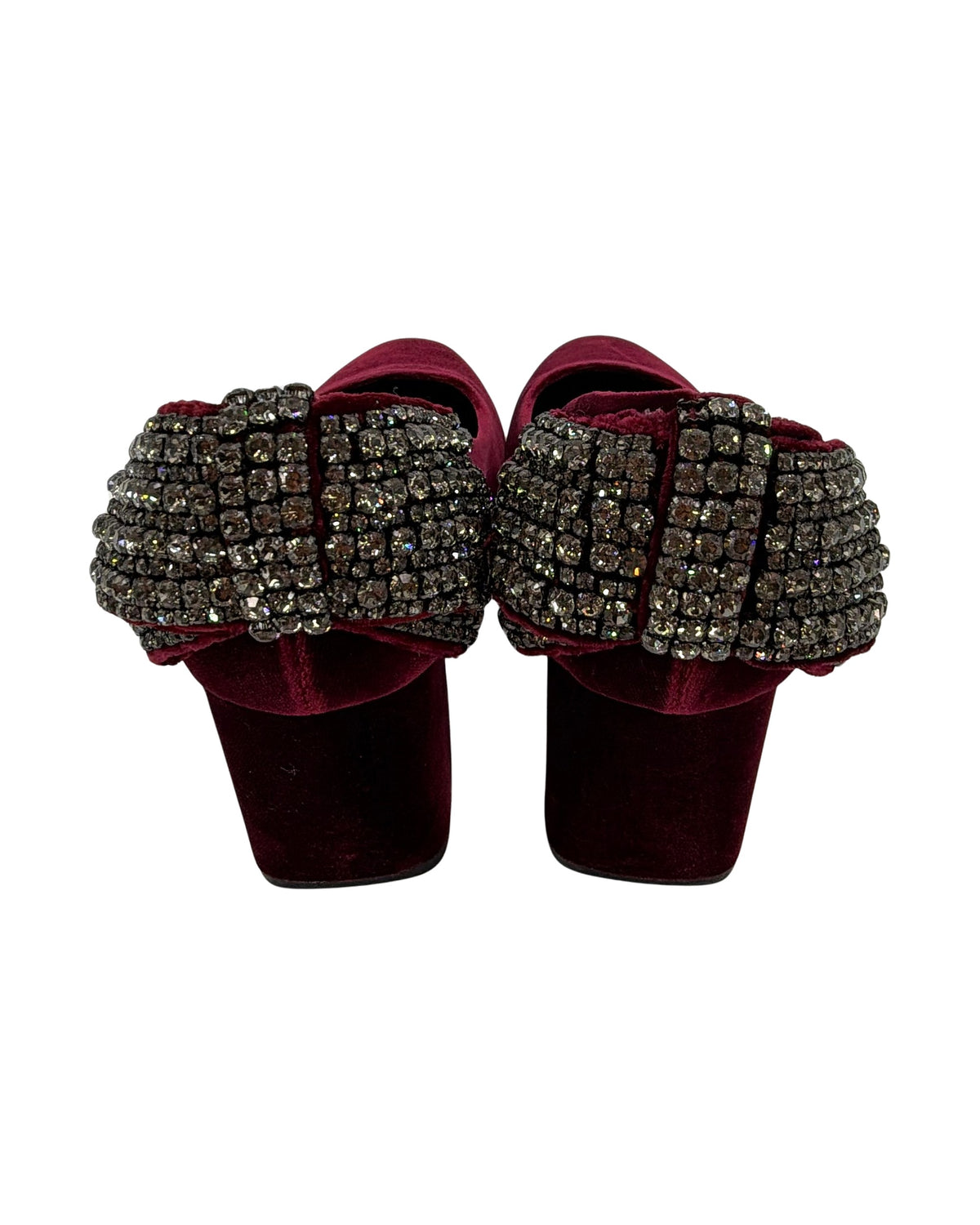 Tory Burch Josephine Burgundy Velvet Crystal Bow Block Heel Pumps Round Toe Size 8.5
