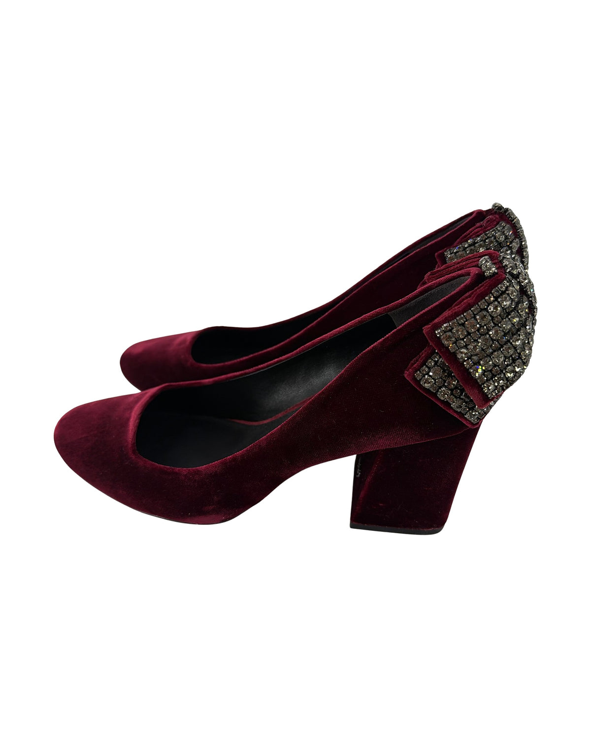 Tory Burch Josephine Burgundy Velvet Crystal Bow Block Heel Pumps Round Toe Size 8.5