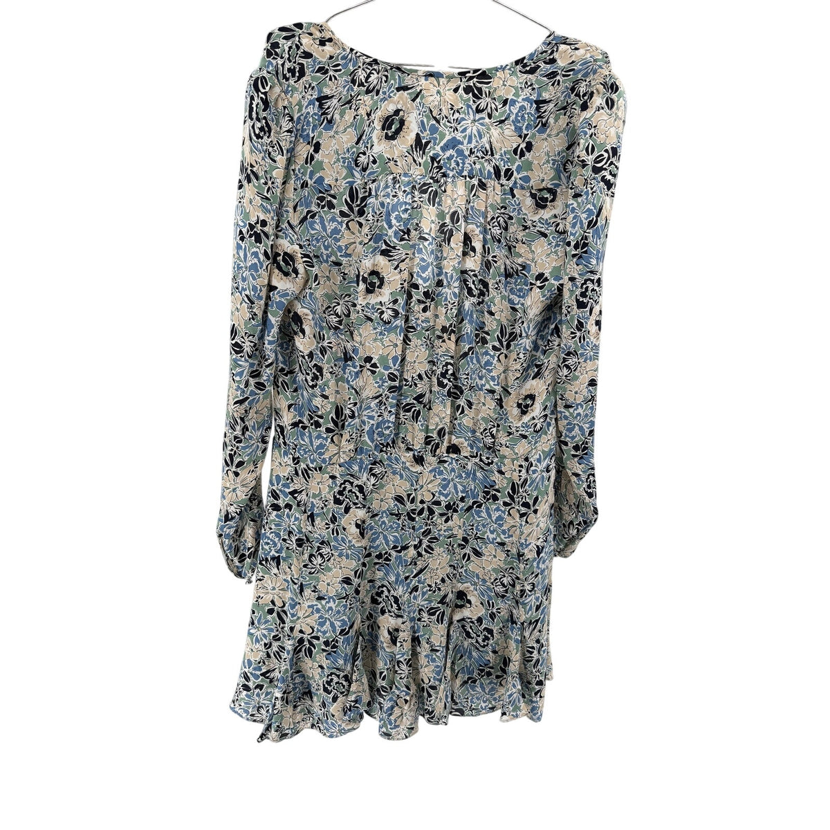 Veronica Beard Silk Floral Long Sleeve Mini Dress Ruffle Hem Blue Cream Size 14